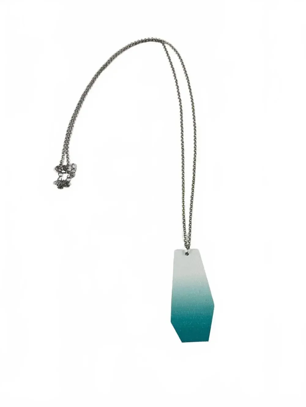 Fashion Jewelry White & Blue Wooden Pendant Silver Toned Chain Women's Necklace